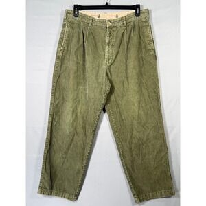 Fieldmaster Corduroy Pleated Pants Olive Green 38x29 Relaxed Fit Casual Trousers